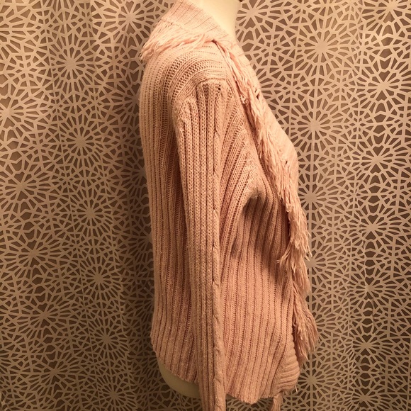 Villager Light Pink Fringe Open Front Sweater - Picture 4 of 6